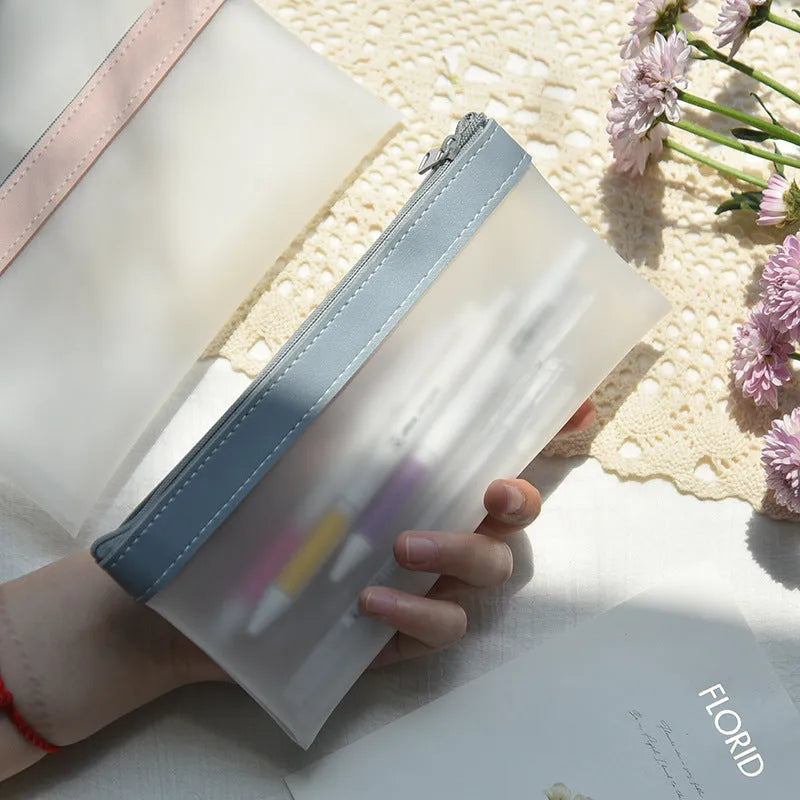 Large-capacity TPU pencil case in light colour, holding multiple pens, suitable for junior high school students