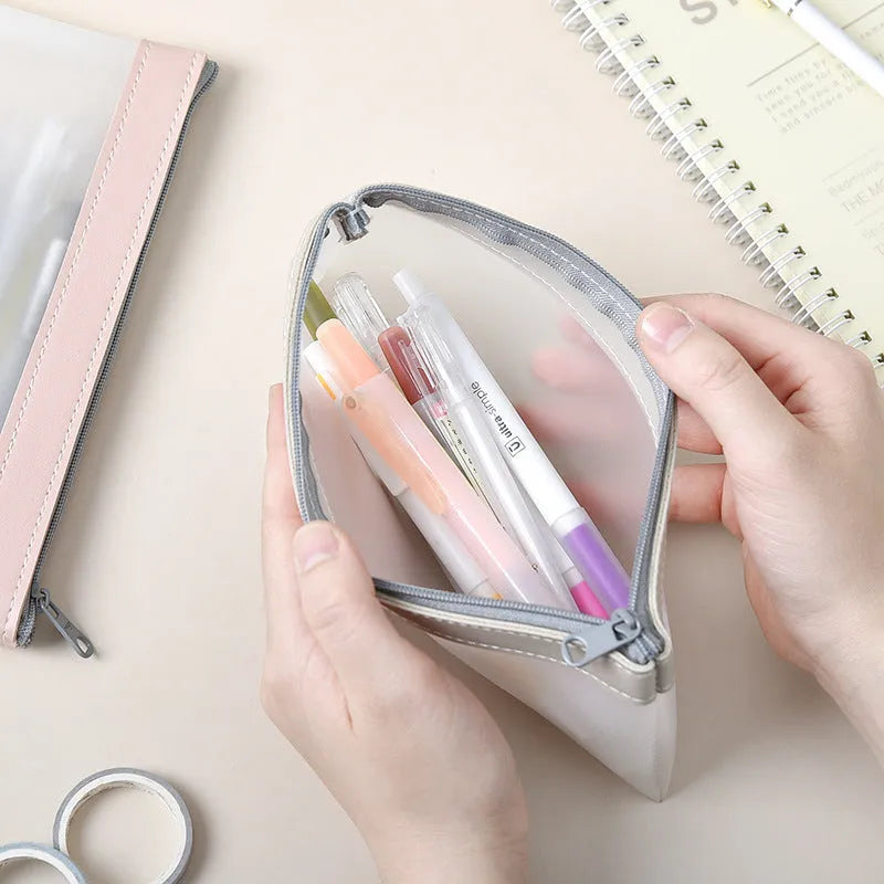 Large-capacity TPU pencil case in light colour, holding multiple pens, suitable for junior high school students
