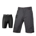 Mens double-layer cycling shorts in black with split design and sponge cushion