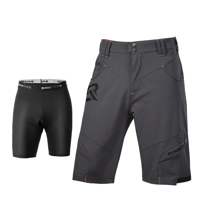 Mens double-layer cycling shorts in black with split design and sponge cushion
