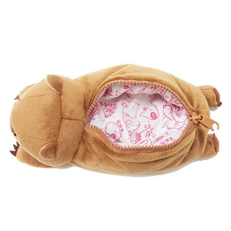 Cartoon animal plush pencil case with wombat design and zip closure for children's stationery