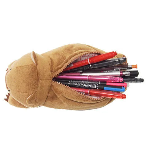 Cartoon animal plush pencil case with wombat design and zip closure for children's stationery
