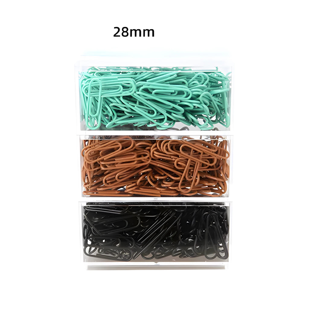Mint green PVC coated metal paper clips 28mm and 50mm in office packaging