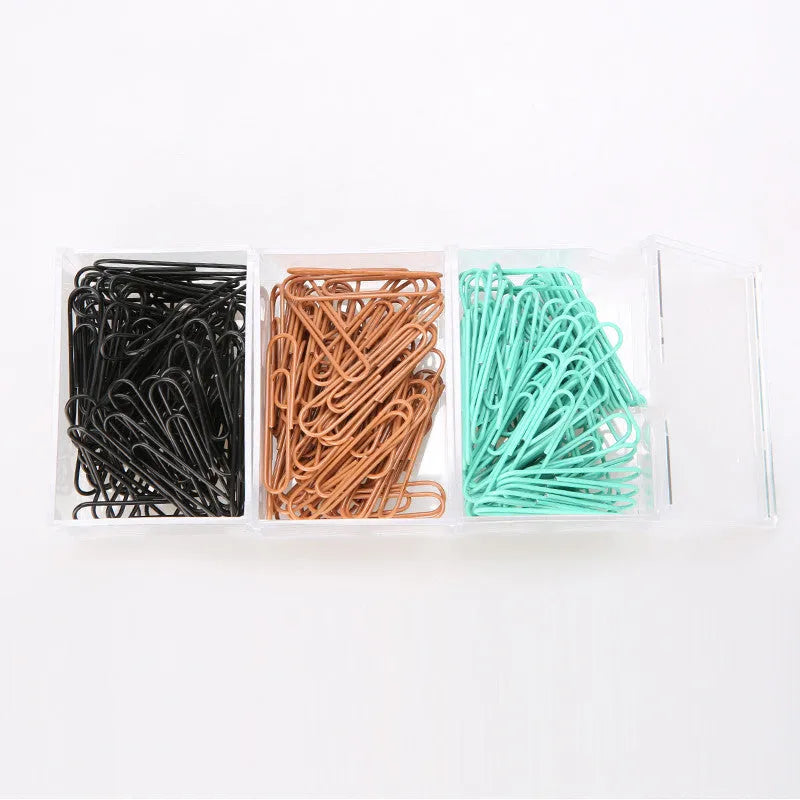 Mint green PVC coated metal paper clips 28mm and 50mm in office packaging