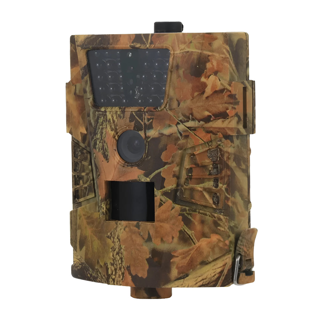 Orchard surveillance anti-theft camera showing front view with sensor and IR LEDs
