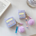 Purple silicone case for Apple AirPods with fur ball pendant showing clamshell design