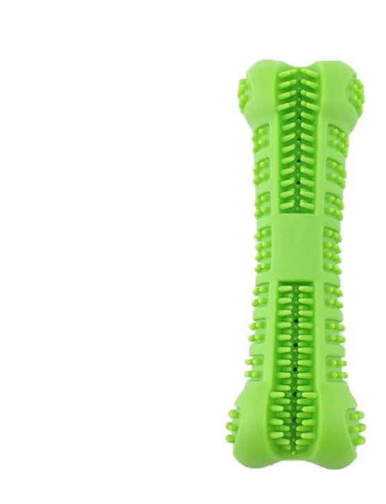 Bone-shaped silicone dog molar stick toothbrush in blue with bristles on all sides