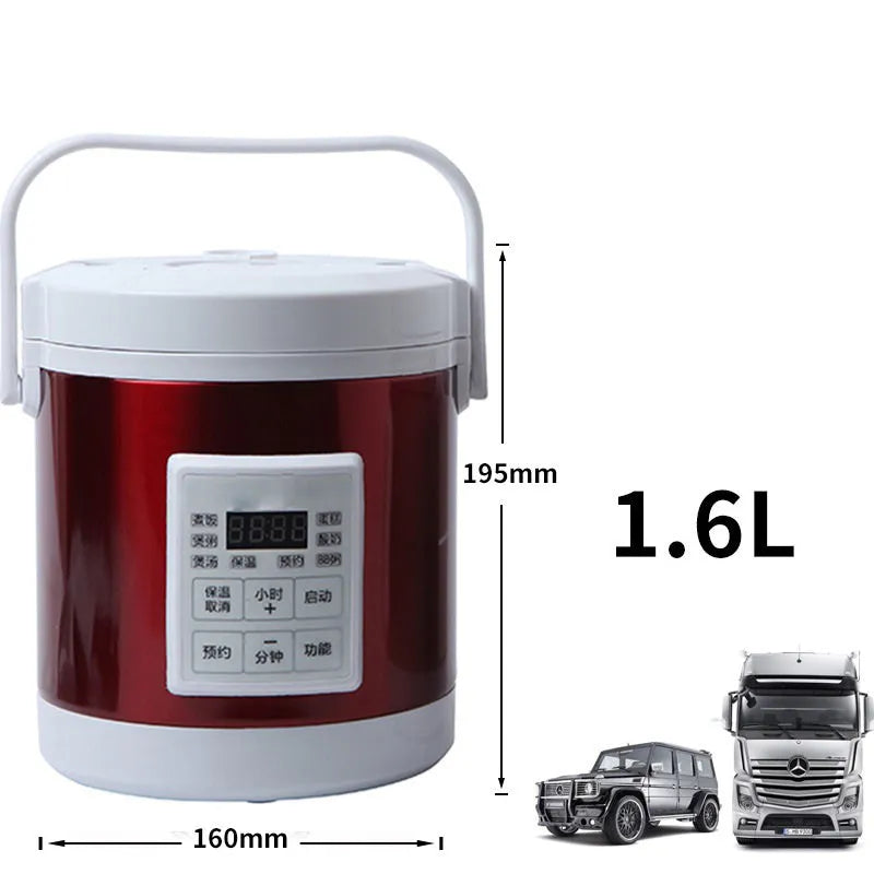 12V 24V mini rice cooker 1.6L with stainless steel shell and non-stick liner in blue for car use