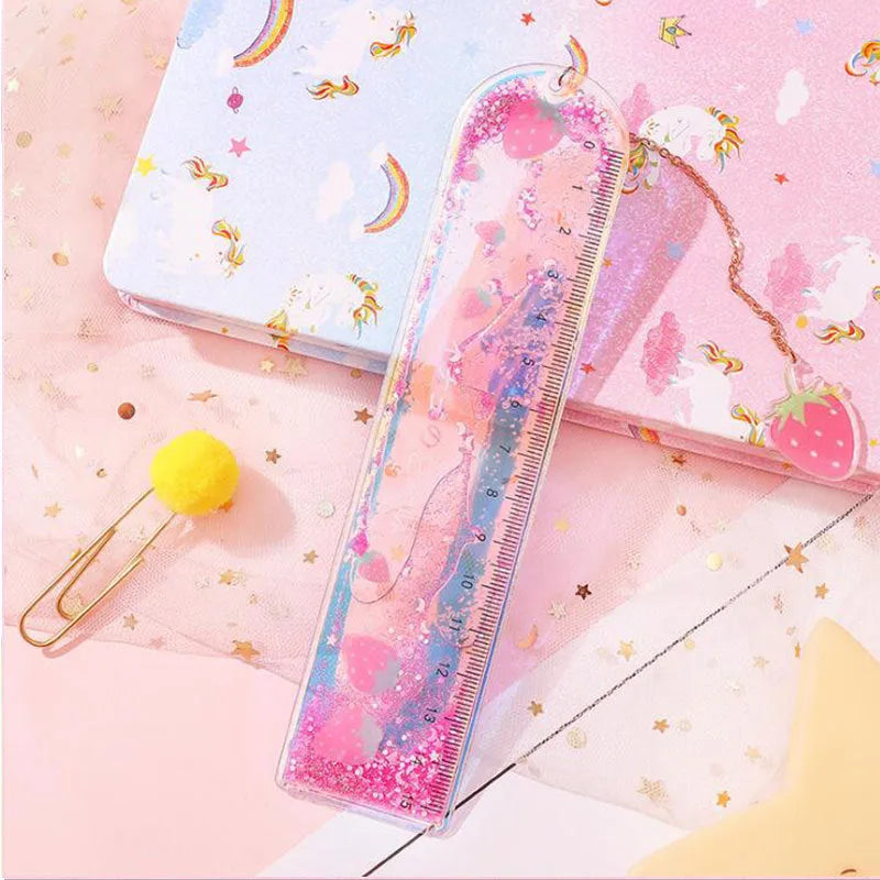15cm transparent PVC ruler with laser-cut girl heart design showing bookmark and measurement functions
