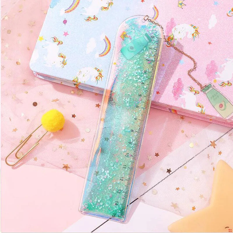 15cm transparent PVC ruler with laser-cut girl heart design showing bookmark and measurement functions