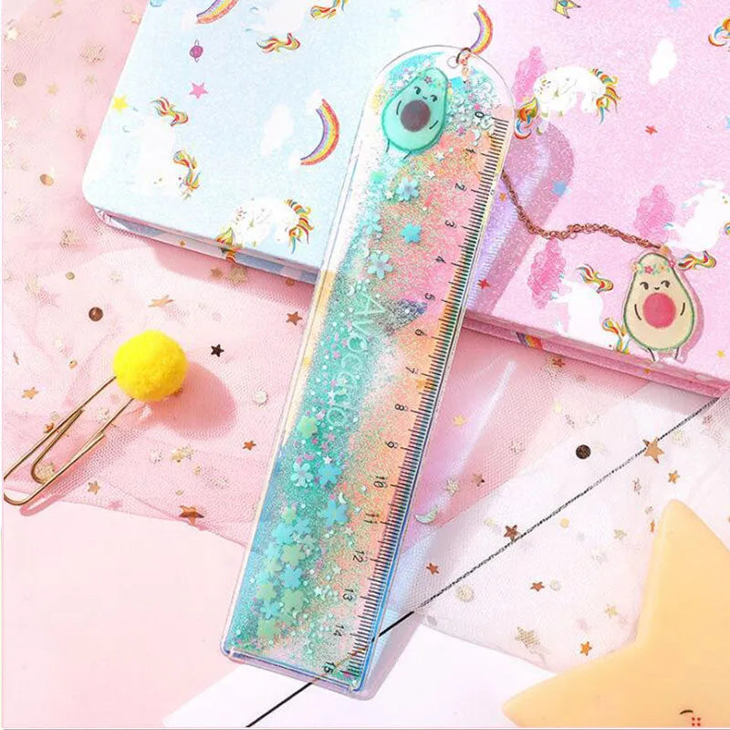 15cm transparent PVC ruler with laser-cut girl heart design showing bookmark and measurement functions