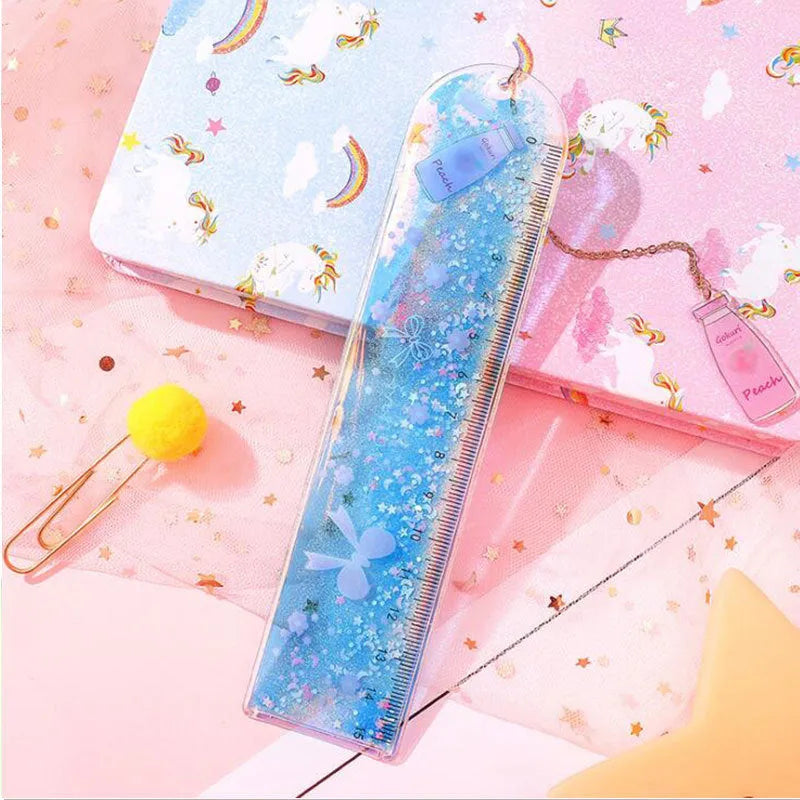 15cm transparent PVC ruler with laser-cut girl heart design showing bookmark and measurement functions