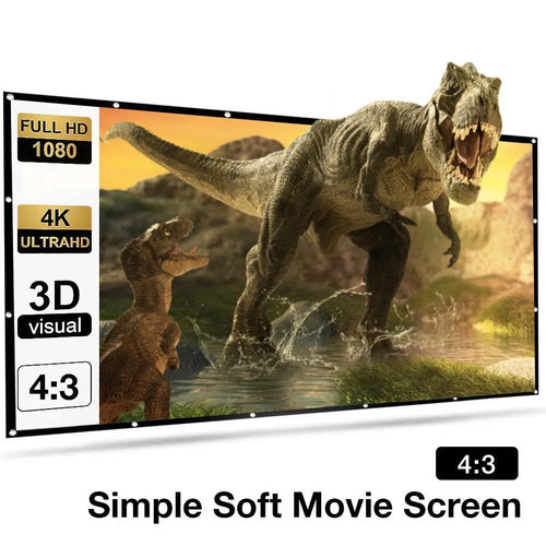 150-inch white polyester projection screen with 4:3 aspect ratio and folding design