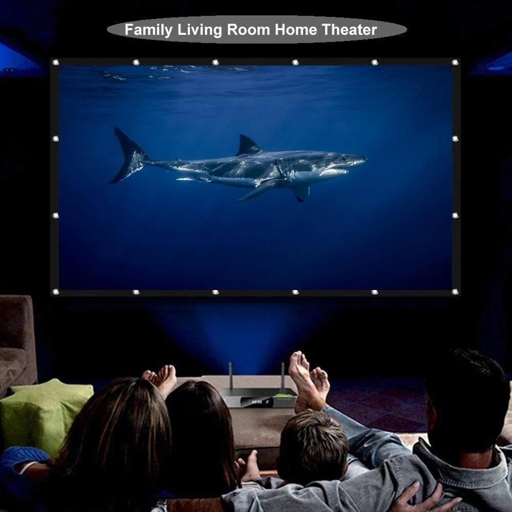 150-inch white polyester projection screen with 4:3 aspect ratio and folding design
