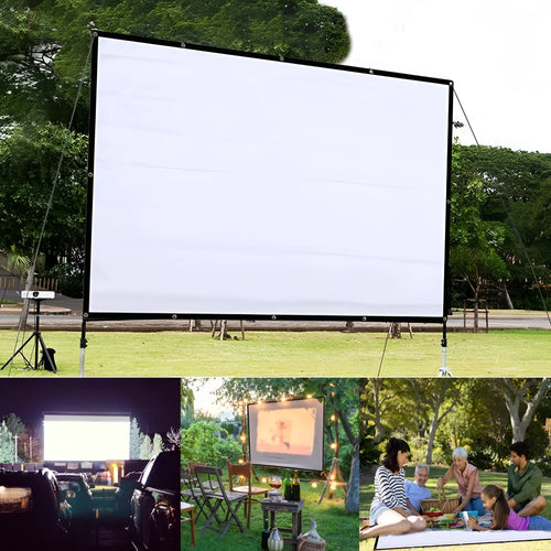 150-inch white polyester projection screen with 4:3 aspect ratio and folding design