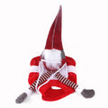 Red flannel Santa Claus dog costume with Velcro fastenings showing sizes S, M, L, XL options