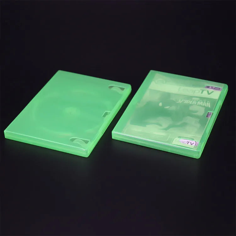 Green plastic empty disc box for compact discs, size 191x135x14mm, offset printing surface