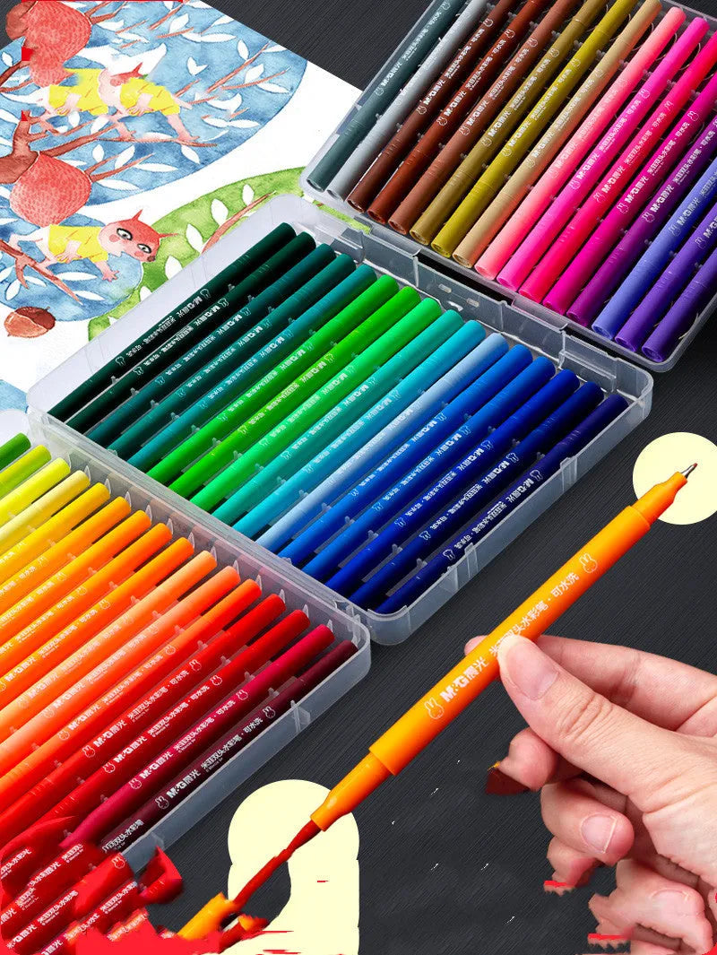 Double-head soft tip watercolour pen art set with drawing book and hook line pen in various colour pack options