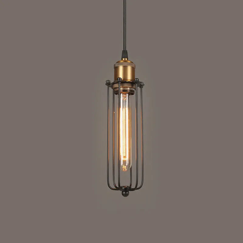 Brown Nordic retro style iron chandelier with a fishing line shape hanging from a ceiling.