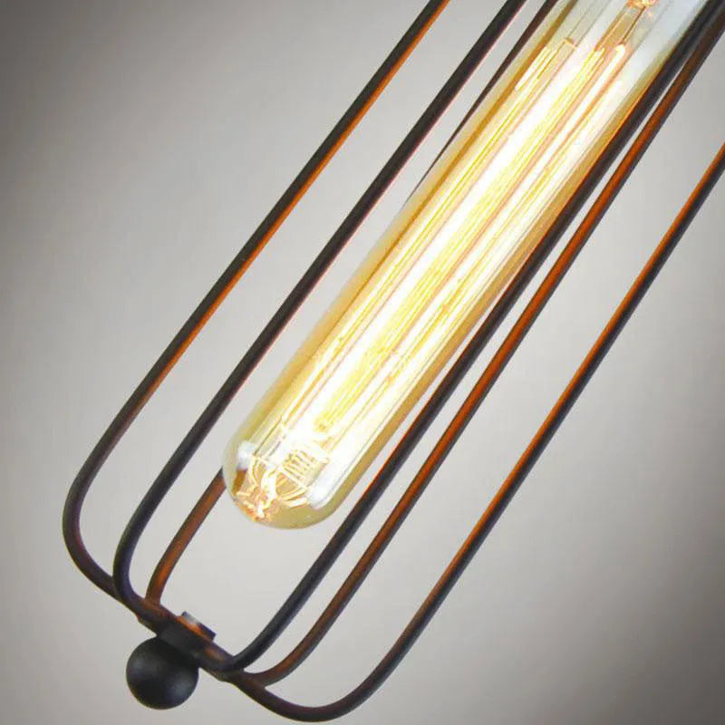 Brown Nordic retro style iron chandelier with a fishing line shape hanging from a ceiling.