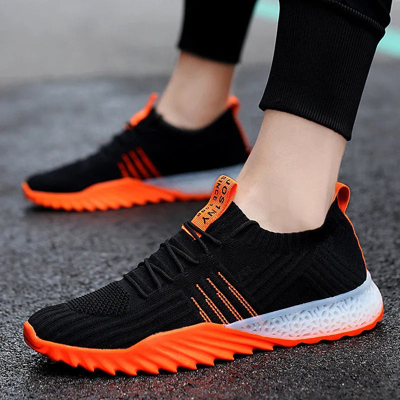 Flying woven mesh breathable sneakers white orange L9008 flat rubber sole