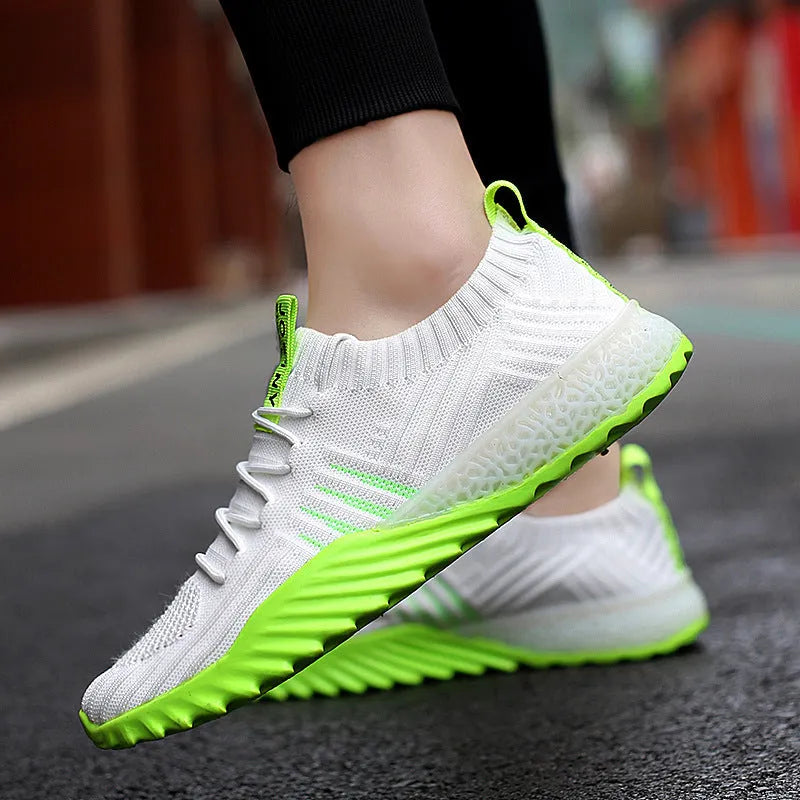 Flying woven mesh breathable sneakers white orange L9008 flat rubber sole
