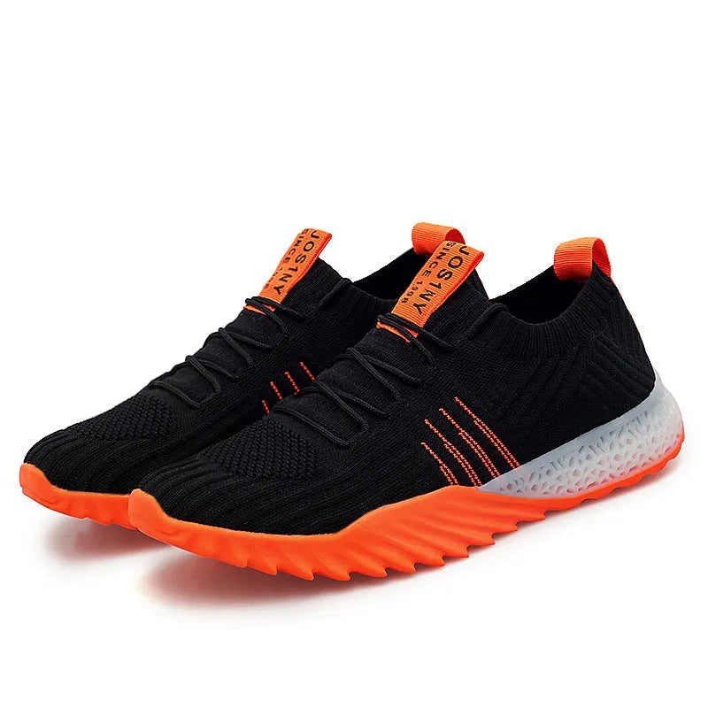 Flying woven mesh breathable sneakers white orange L9008 flat rubber sole