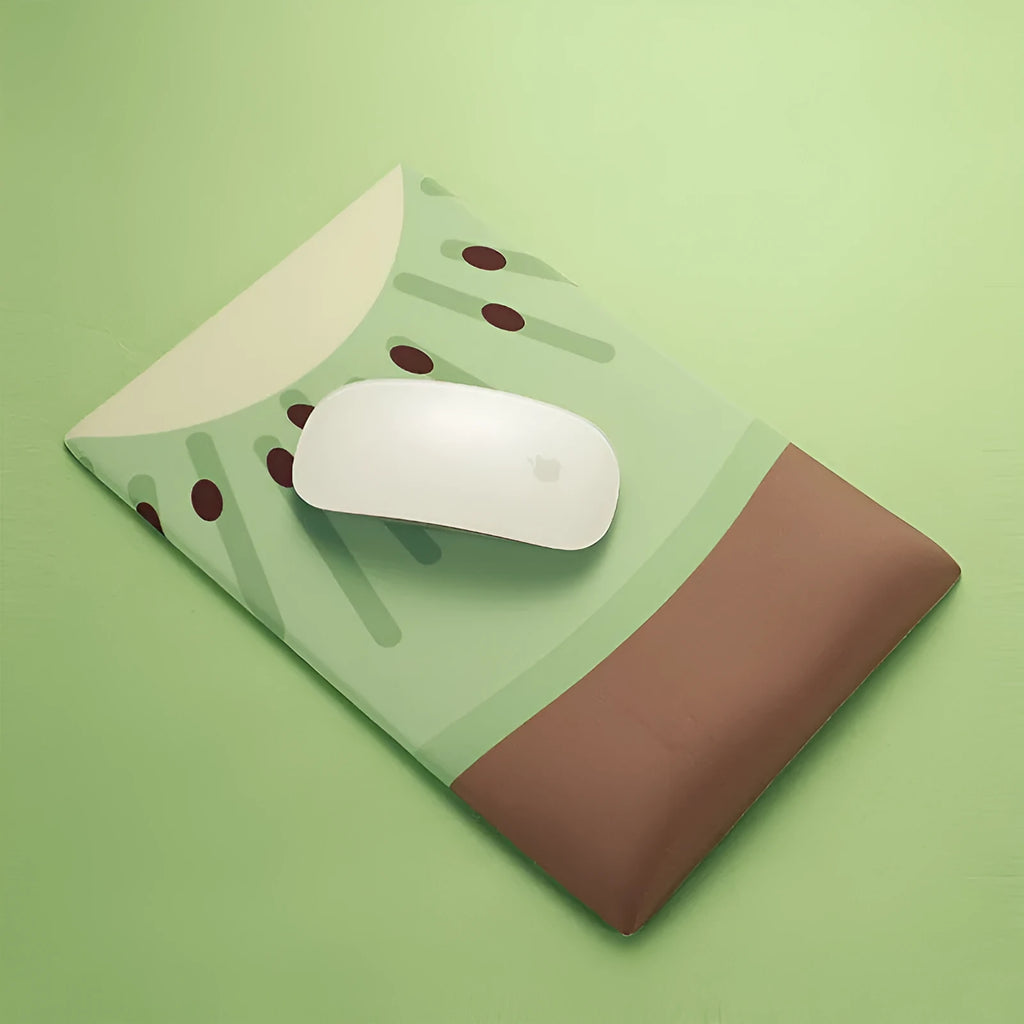 A kiwi-shaped mouse pad with a raised 20 mm thick wrist support section, shown in the colour as displayed.