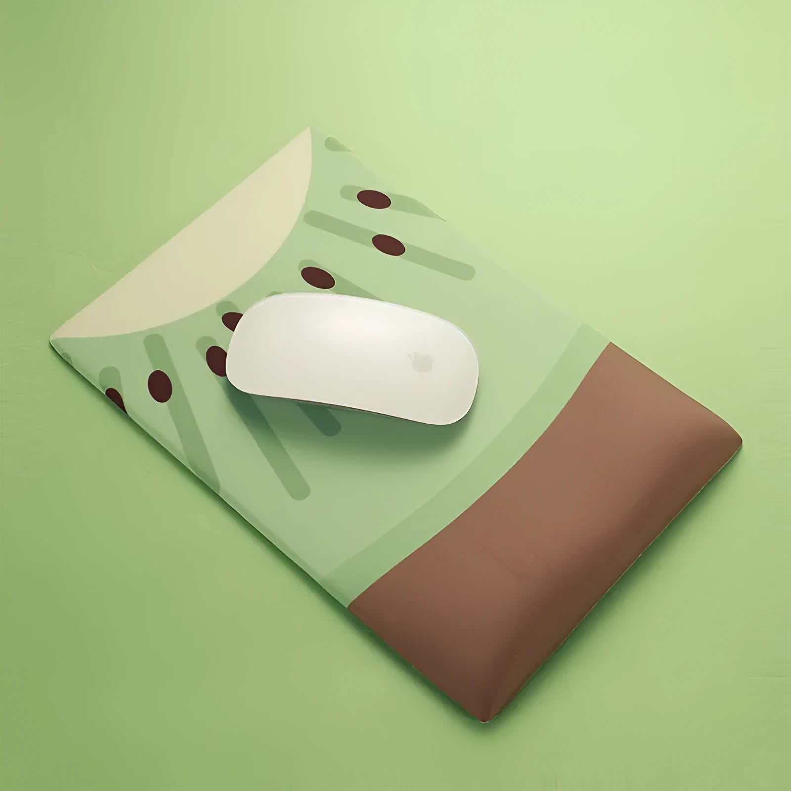 A kiwi-shaped mouse pad with a raised 20 mm thick wrist support section, shown in the colour as displayed.