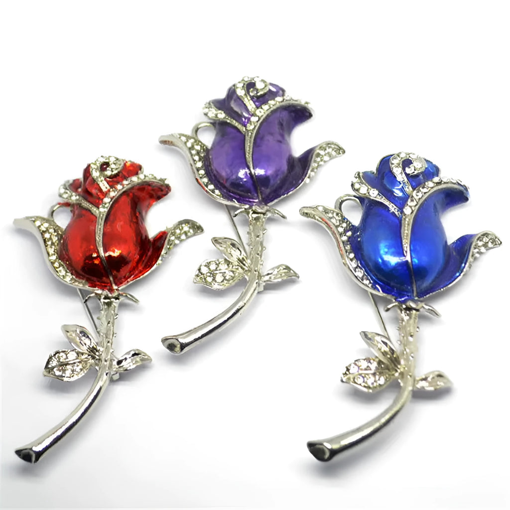 Diamond-studded metal rose flower USB drive with crystal design in blue, purple, and red colours