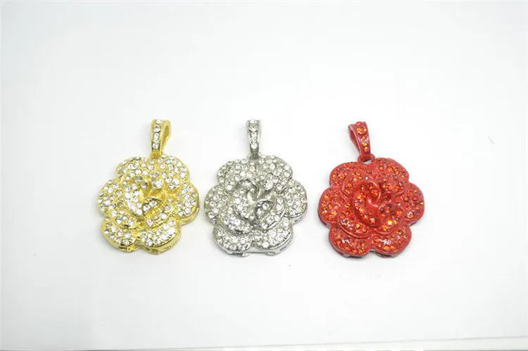 Diamond-studded metal rose flower USB drive with crystal design in blue, purple, and red colours
