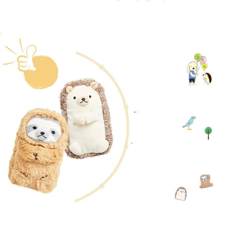 Soft velvet plush pencil case with a creative, funny character design shown in available colours.