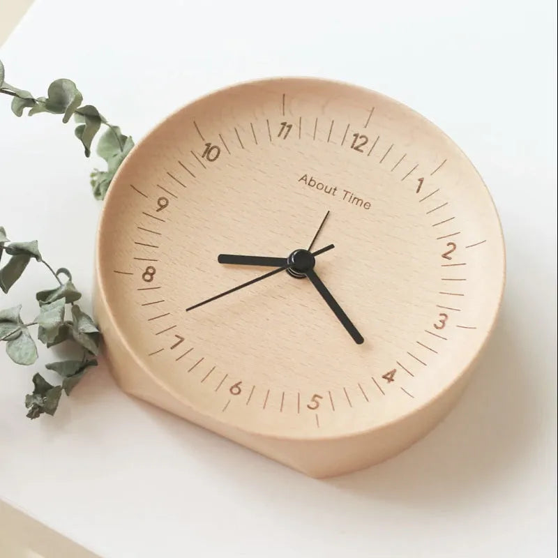 AboutTime 'about time' log alarm clock with pendulum, German beech wood, 12cm diameter, photo colour