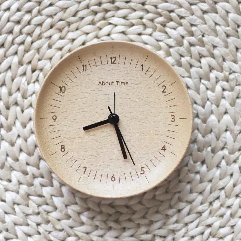AboutTime 'about time' log alarm clock with pendulum, German beech wood, 12cm diameter, photo colour