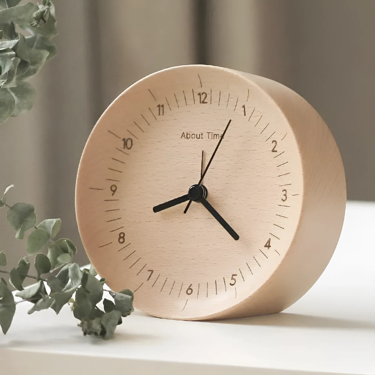 AboutTime 'about time' log alarm clock with pendulum, German beech wood, 12cm diameter, photo colour