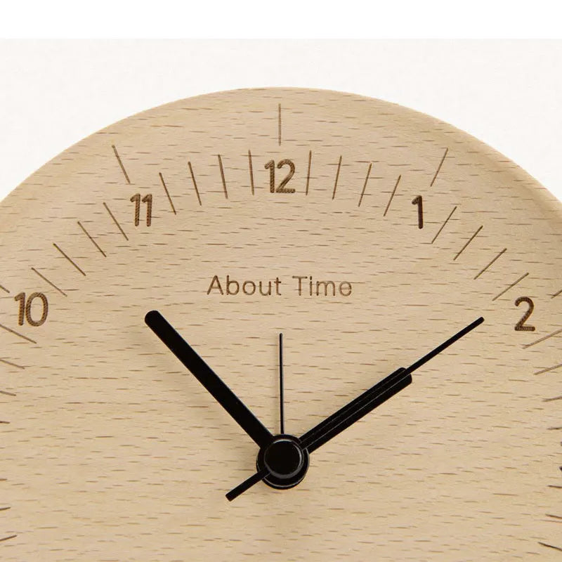 AboutTime 'about time' log alarm clock with pendulum, German beech wood, 12cm diameter, photo colour