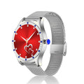 Women's smart watch with 1.28-inch screen showing health metrics, available in gold or silver with Bluetooth calling functionality