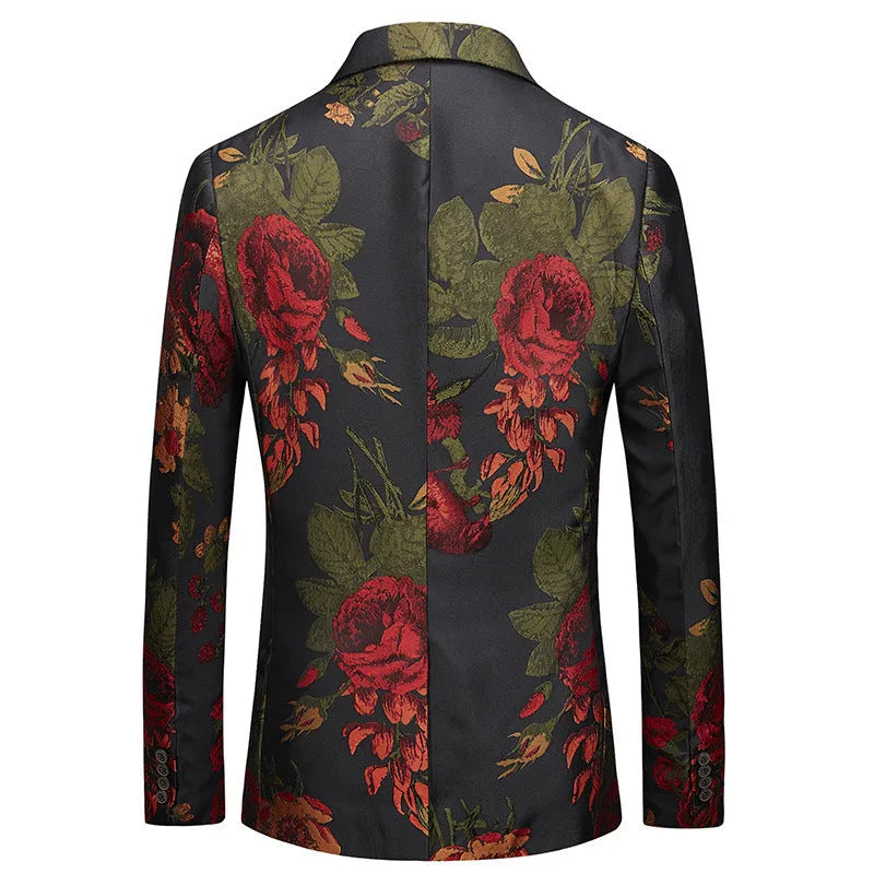 Korean style slim suit jacket for men, cotton blend, jacquard detail, back slit, available in multiple sizes