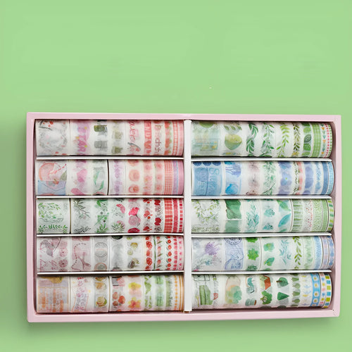 100 rolls of antique character hand accounting paper tape in storage box with multiple width options