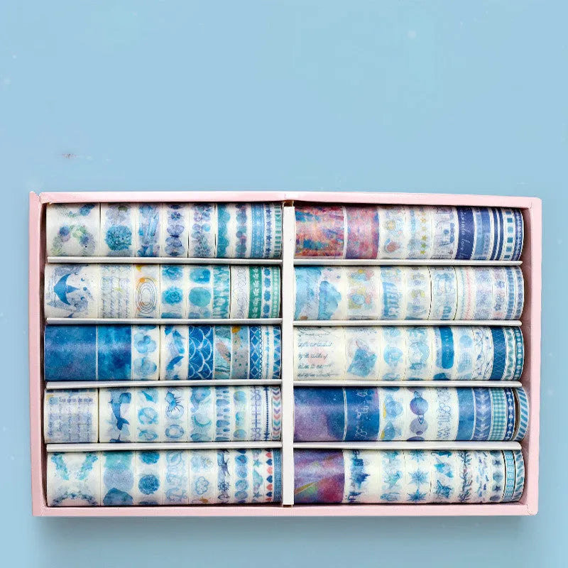 100 rolls of antique character hand accounting paper tape in storage box with multiple width options