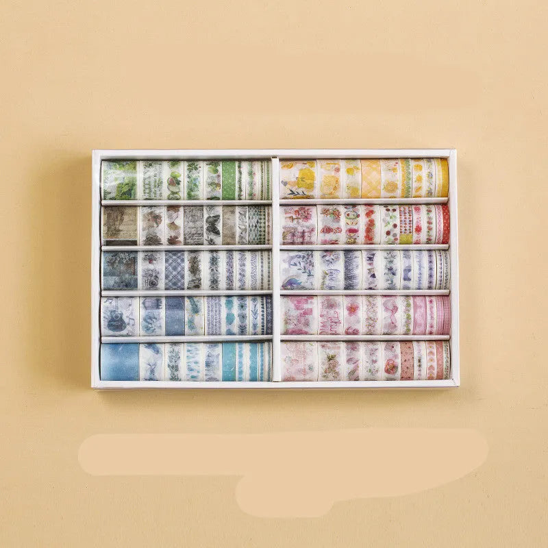100 rolls of antique character hand accounting paper tape in storage box with multiple width options