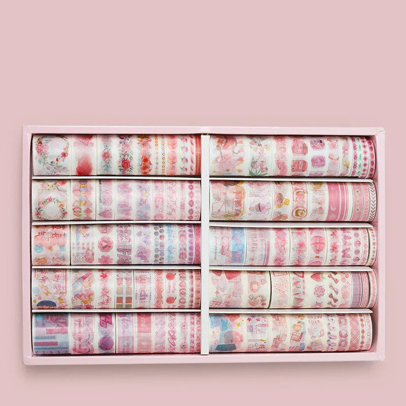 100 rolls of antique character hand accounting paper tape in storage box with multiple width options