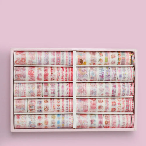 100 rolls of antique character hand accounting paper tape in storage box with multiple width options