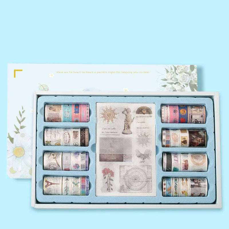 100 rolls of antique character hand accounting paper tape in storage box with multiple width options