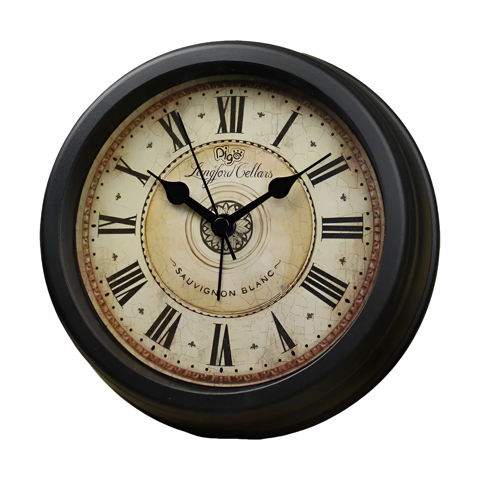Round 6-inch retro-style desk alarm clock with silent sweep movement in a vintage colour on a wooden surface.