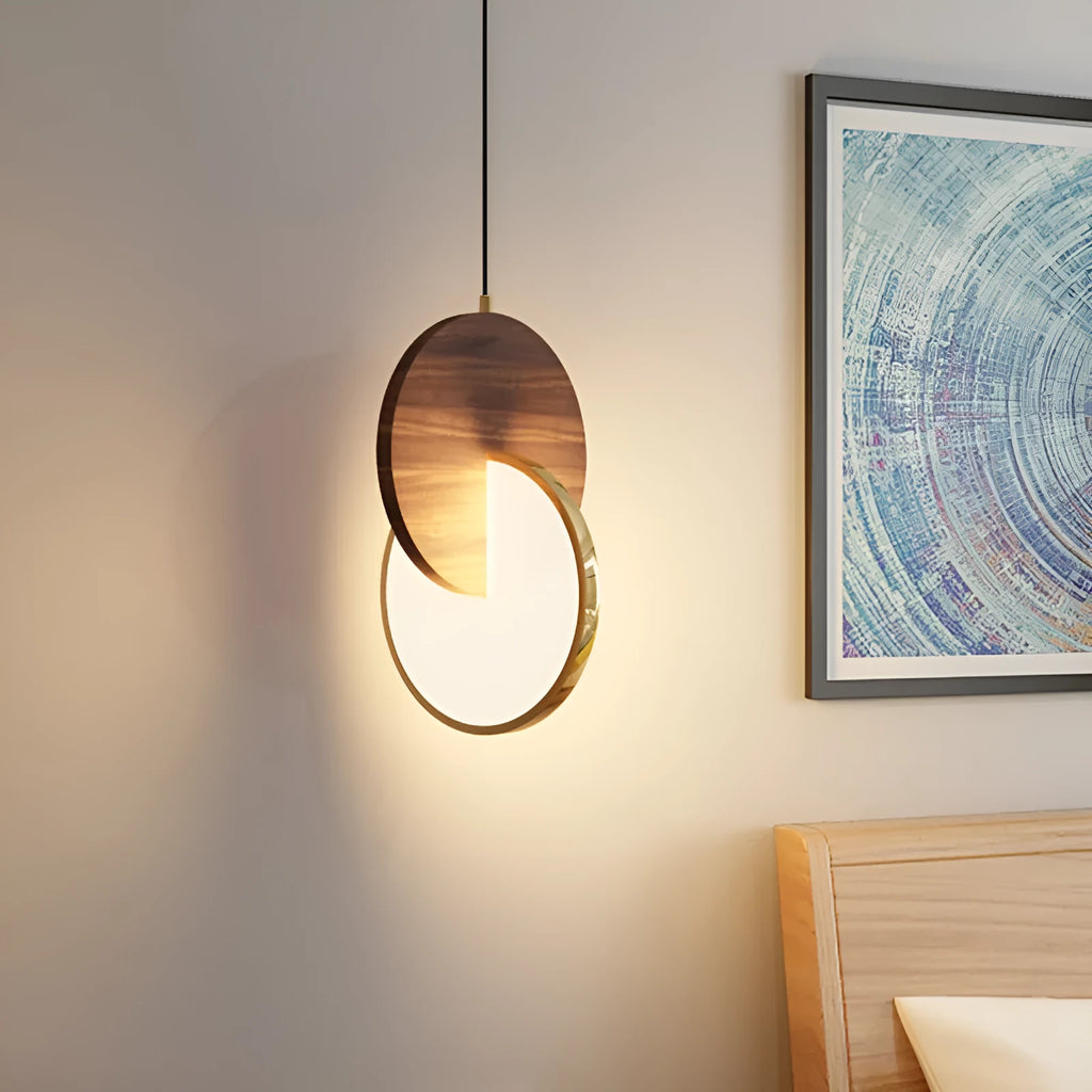 Walnut wood chandelier with long-line design for wall mounting in bedroom or study