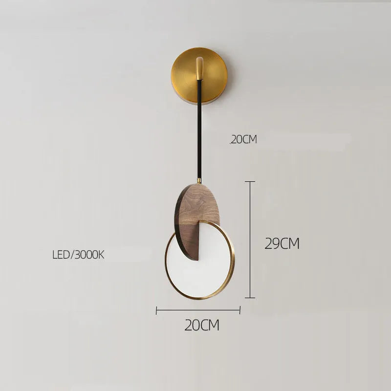 Walnut wood chandelier with long-line design for wall mounting in bedroom or study
