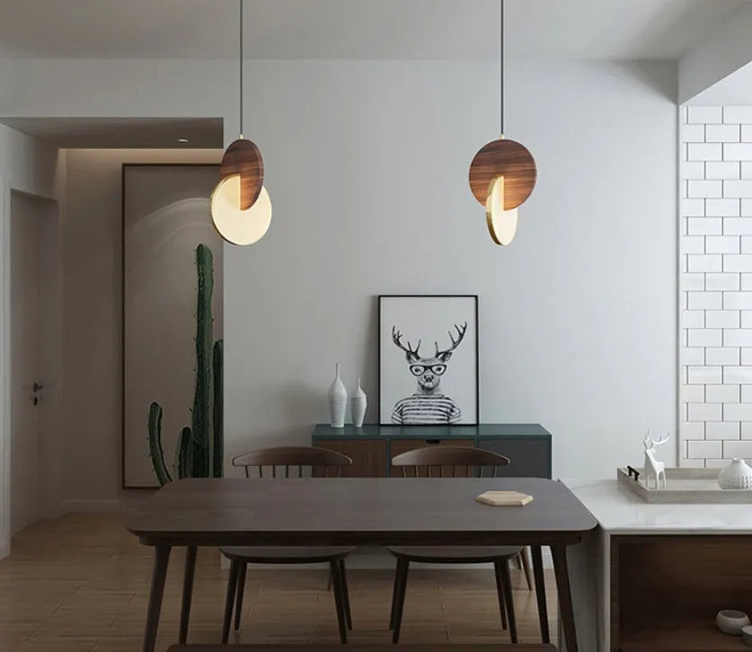 Walnut wood chandelier with long-line design for wall mounting in bedroom or study