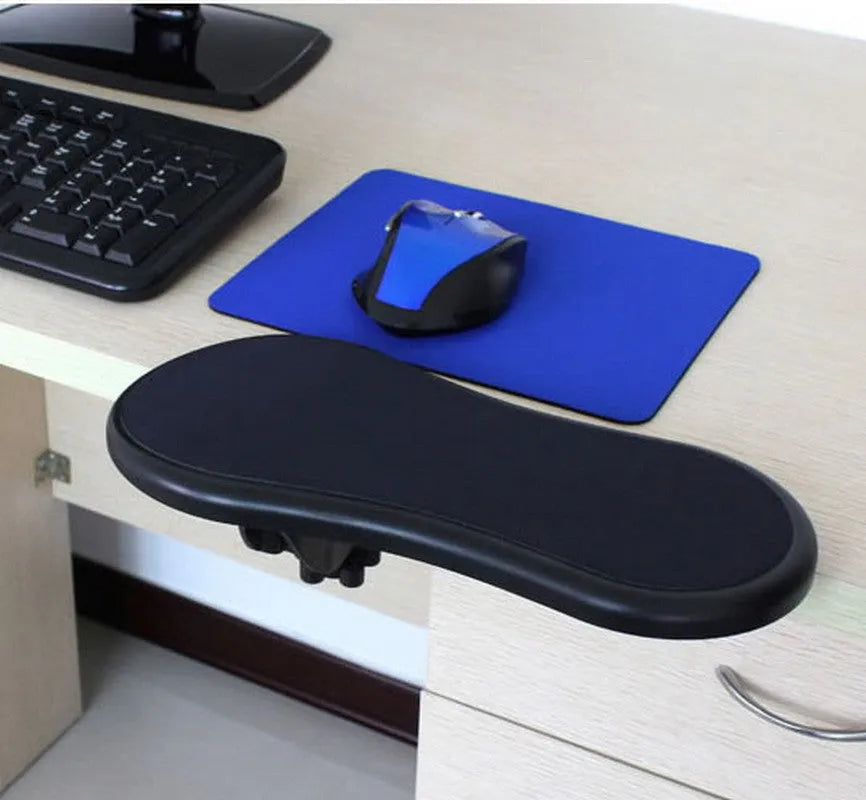 Black rotating computer hand bracket mouse wrist pad showing 180-degree adjustment mechanism
