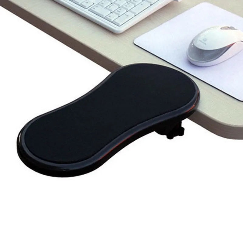 Black rotating computer hand bracket mouse wrist pad showing 180-degree adjustment mechanism